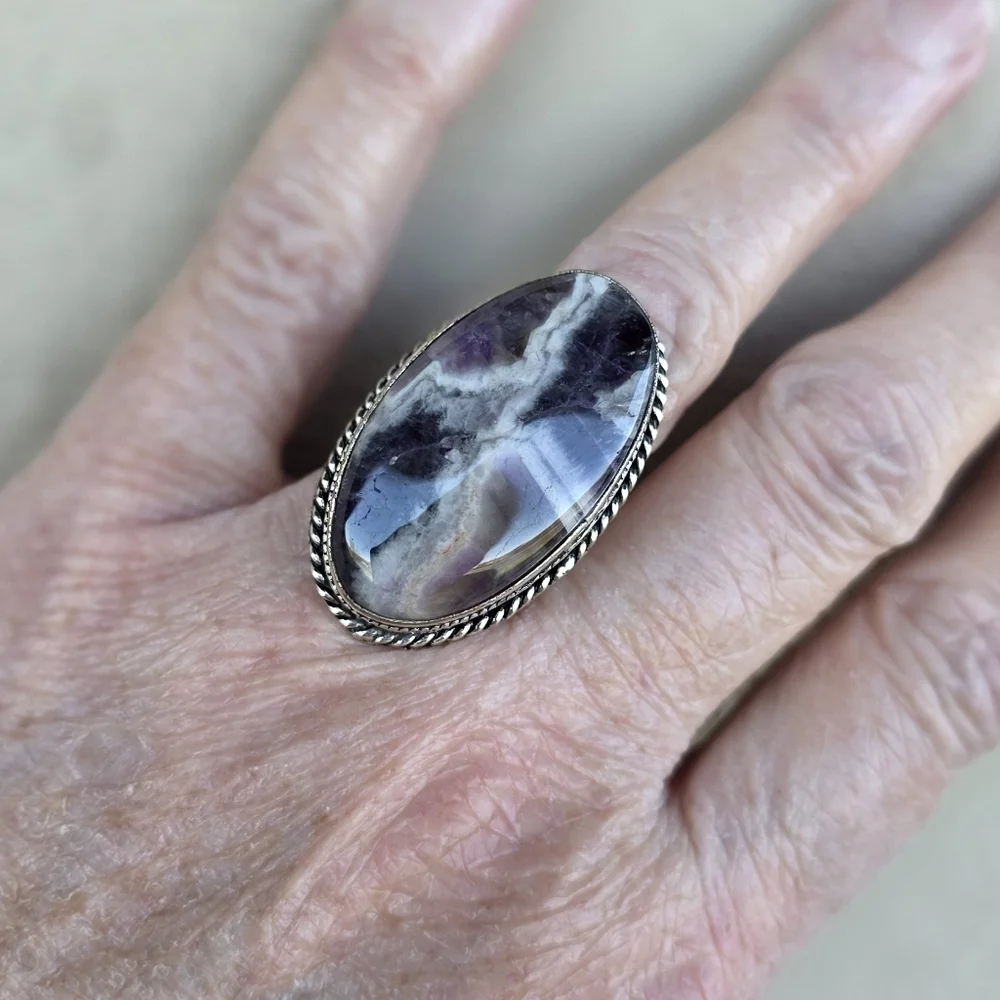 Natural Chevron Amethyst Gemstone Ring in 925 Sterling Silver (7)
